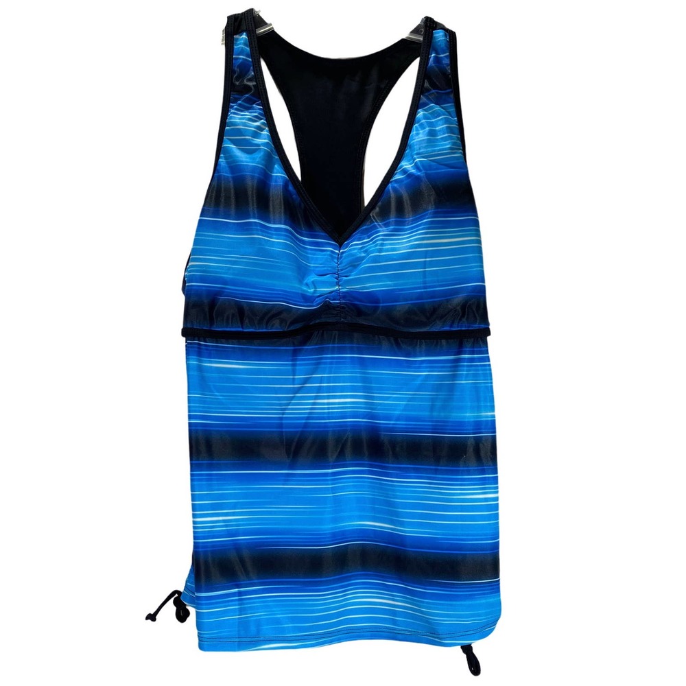 Yonique Boutique Racerback Womens  Blue Stripe Size Large Summer Swim Top